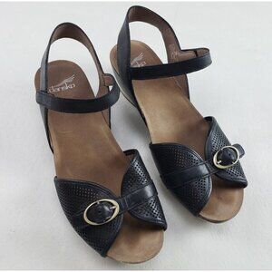 Dansko Vanna Wedge Slingback Sandal Womens 9.5-10 40 Black Strappy Peep Toe Shoe